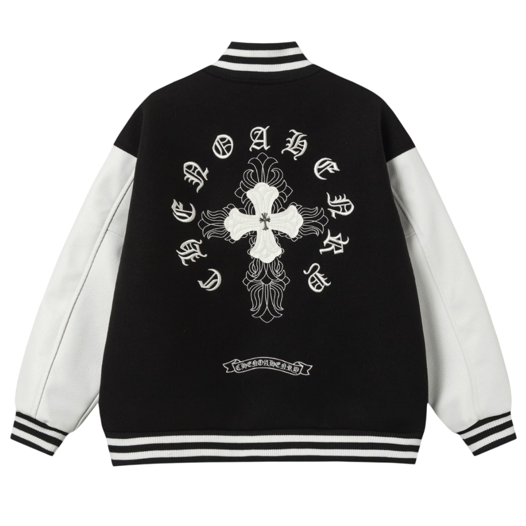 Chrome Hearts Gothic Filigree Cross Varsity Jacket 'Black/White'