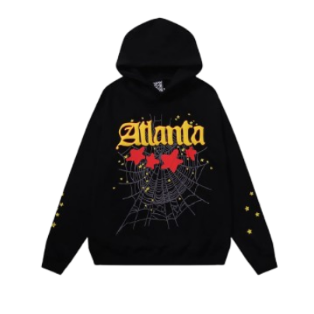 Sp5der Worldwide "Atlanta" Web Hoodie 'Jet Black/Yellow & Red'