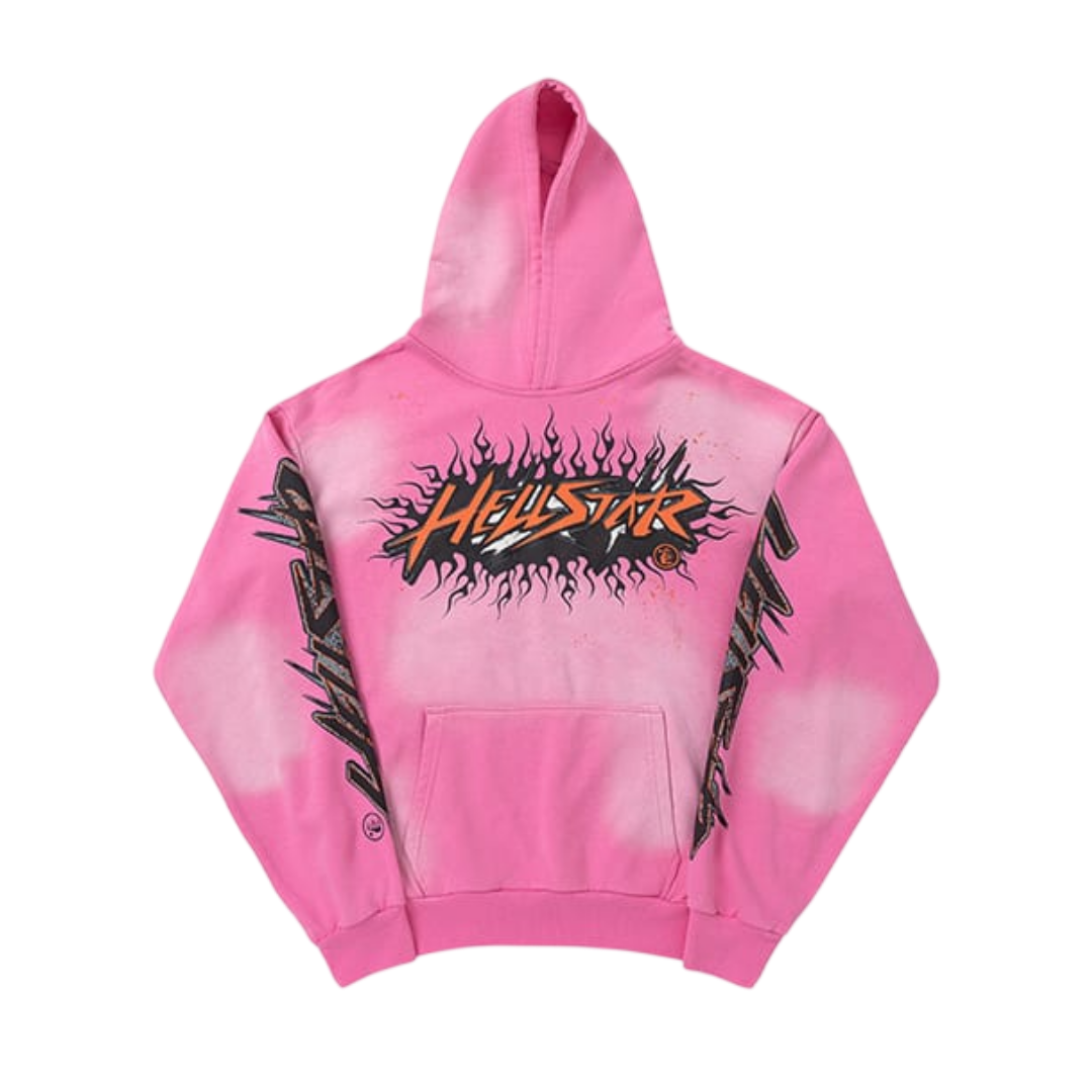 Hellstar Flame Logo Spray Fade Hoodie 'Pink/Orange'