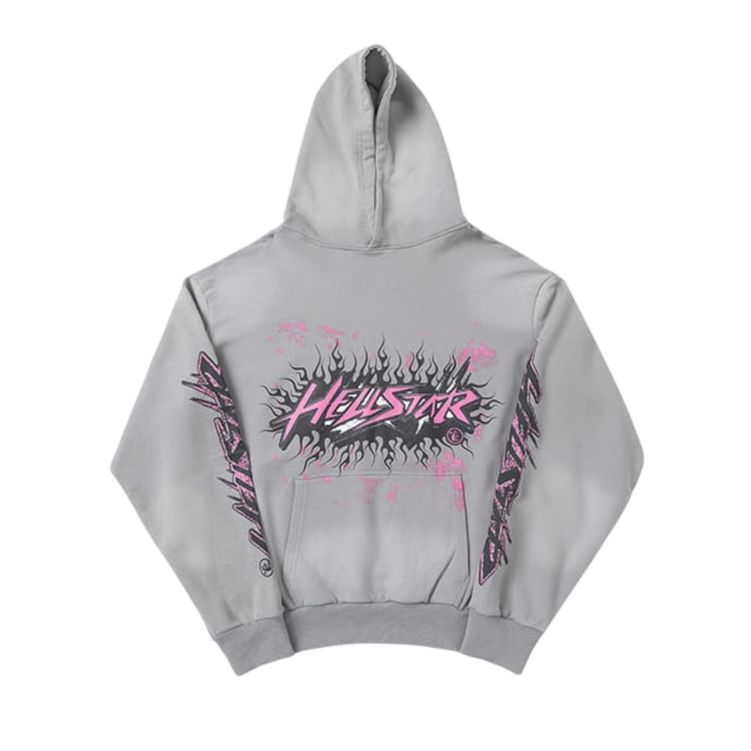 Hellstar Flame Logo Hoodie 'Grey/Pink'