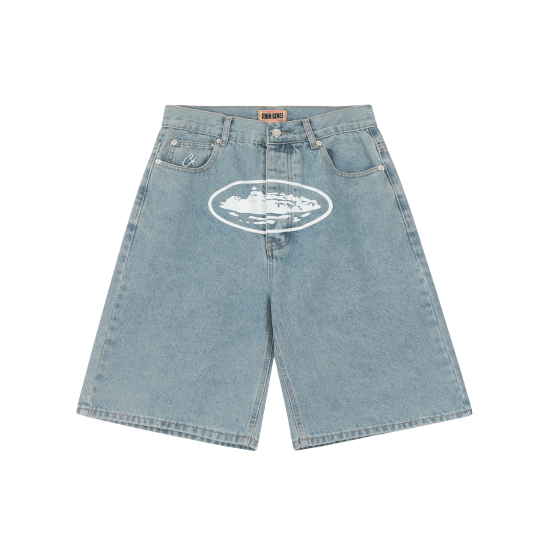 Corteiz Denim Genes Alcatraz Printed Denim Shorts 'Light Wash Blue'