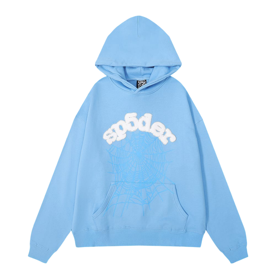 Sp5der Worldwide Web Pullover Hoodie 'Sky Blue/White'