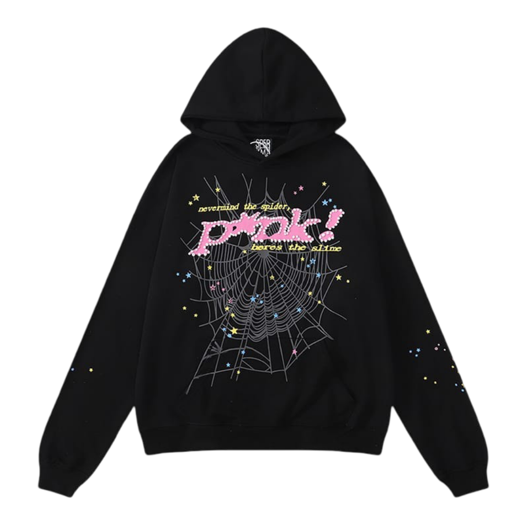 Sp5der Worldwide "P*NK" Web Hoodie 'Jet Black/Pink'