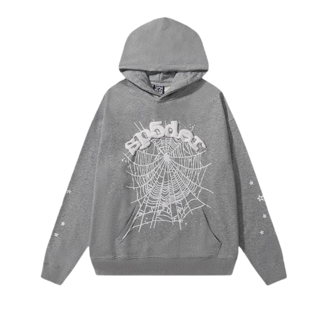 Sp5der Worldwide Web Pullover Hoodie 'Heather Grey/White'