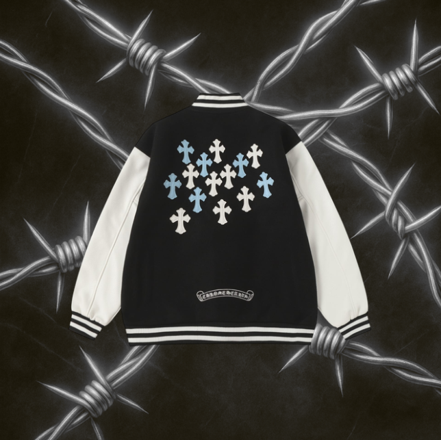 Chrome Hearts Varsity Jacket with Light Blue "Black & White"
