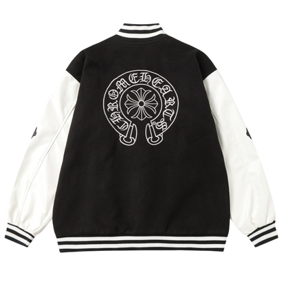 Chrome Hearts Horseshoe & Scroll Varsity Jacket 'Black/White'