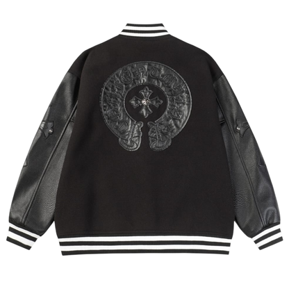 Chrome Hearts Tonal Leather Horseshoe Varsity Jacket 'Black'