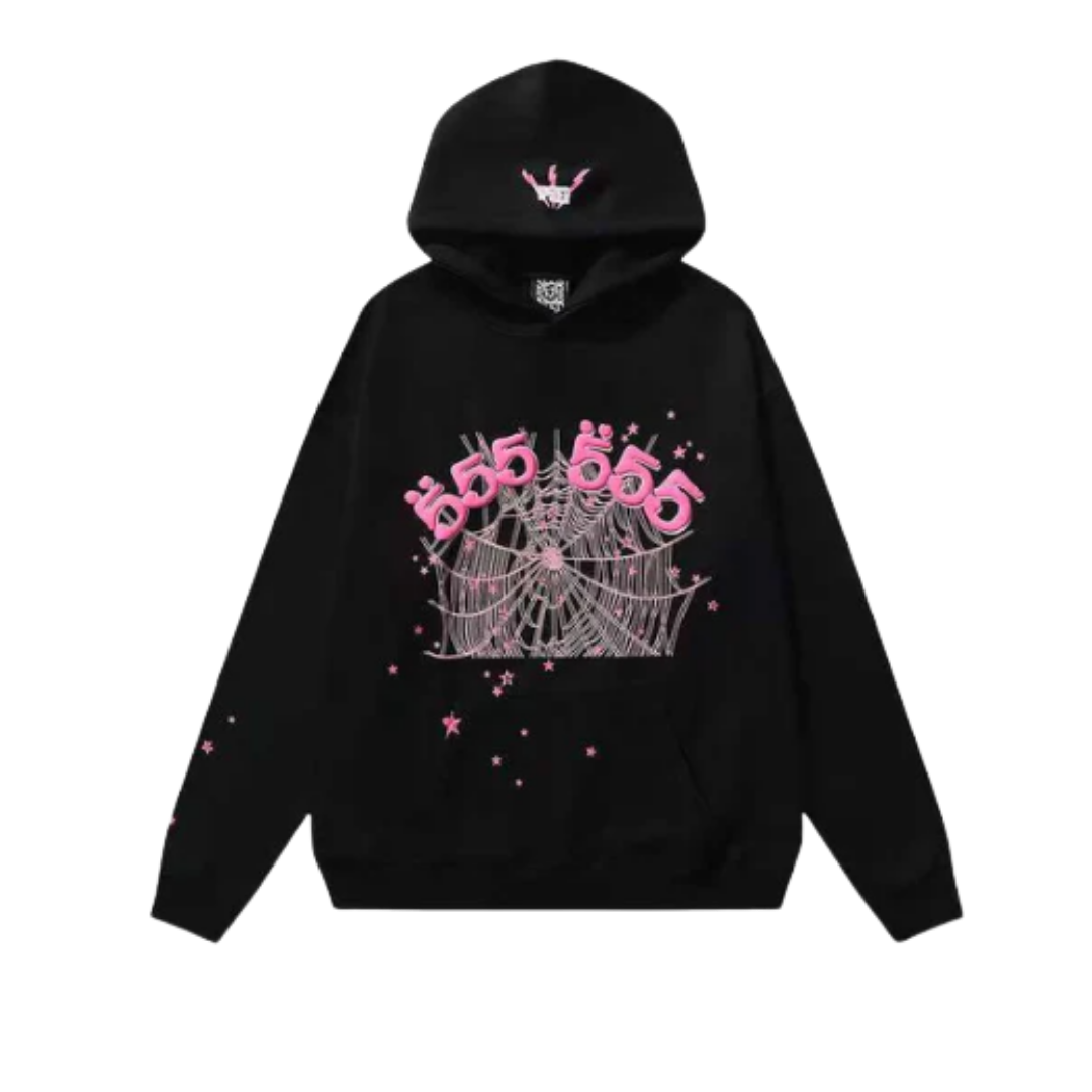 Sp5der Worldwide "555555" Number Web Hoodie 'Black/Pink'