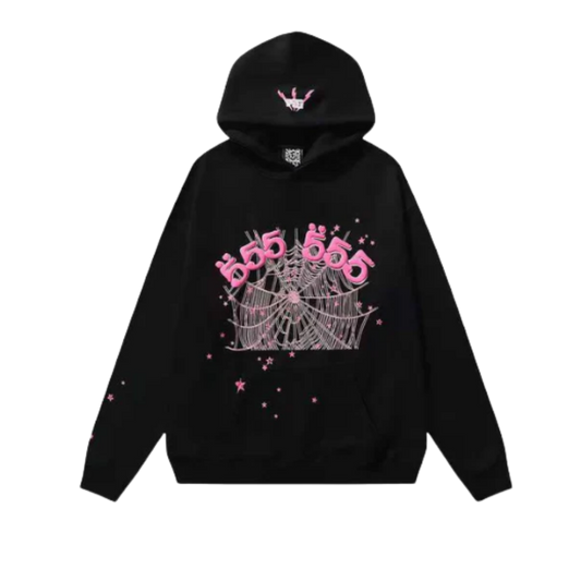 Sp5der Worldwide "555555" Number Web Hoodie 'Black/Pink'