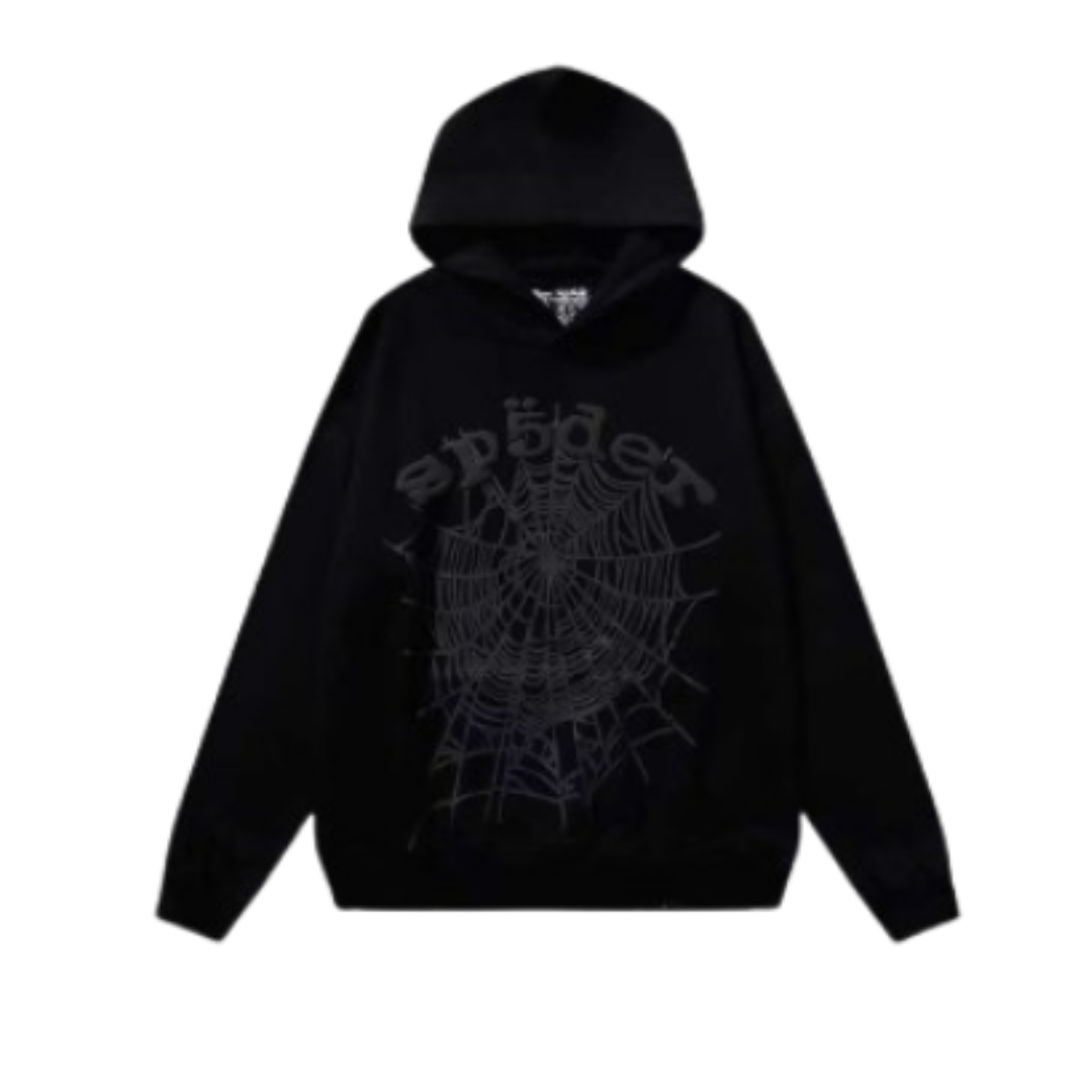 Sp5der Worldwide Tonal Web Hoodie 'Triple Black'