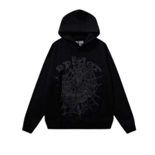 Sp5der Worldwide Tonal Web Hoodie 'Triple Black'