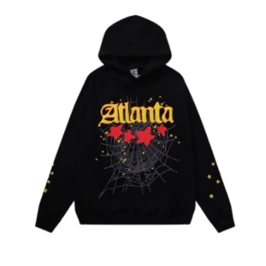 Sp5der Worldwide "Atlanta" Web Hoodie 'Jet Black/Yellow & Red'