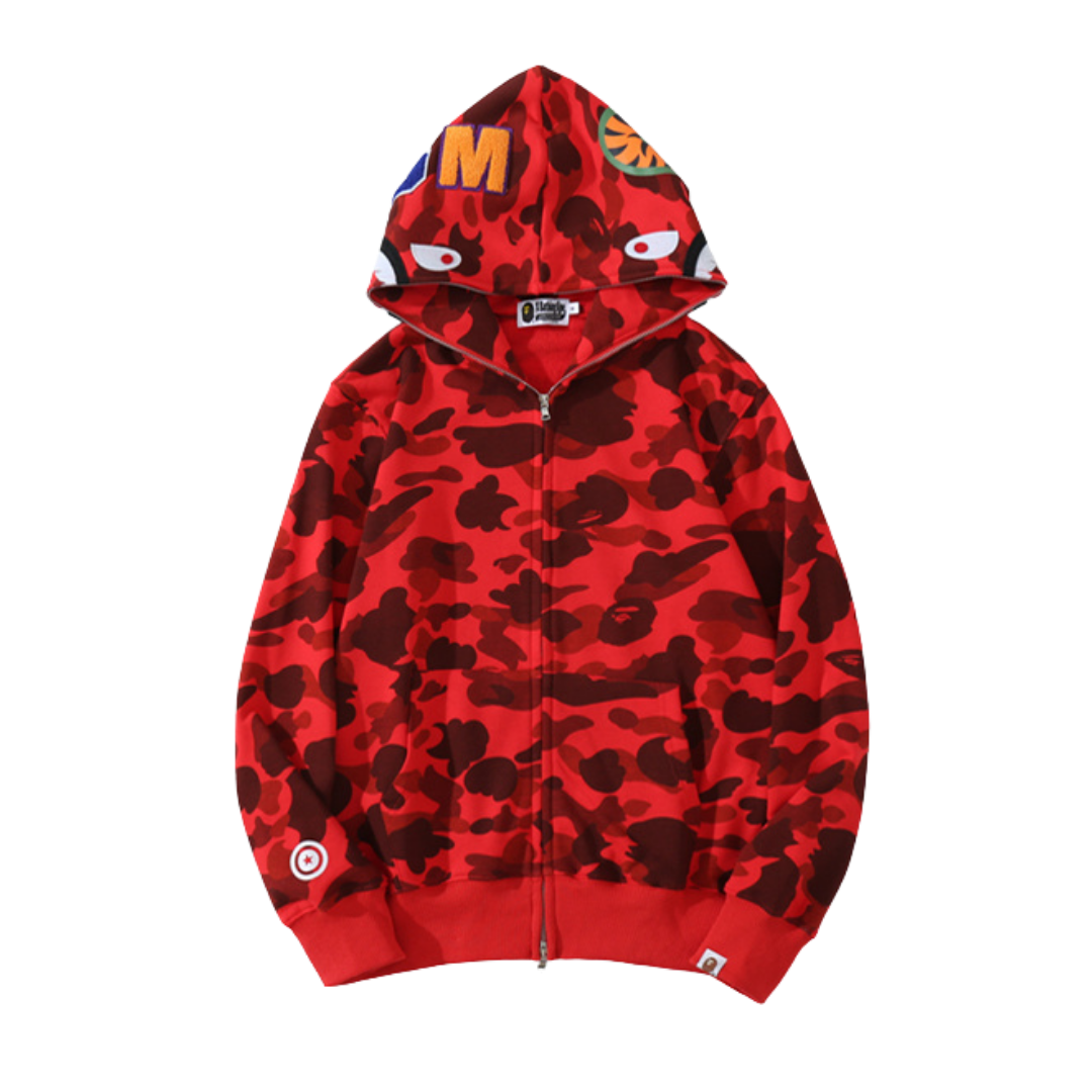 BAPE 1st Camo Shark Full-Zip Hoodie 'Red'