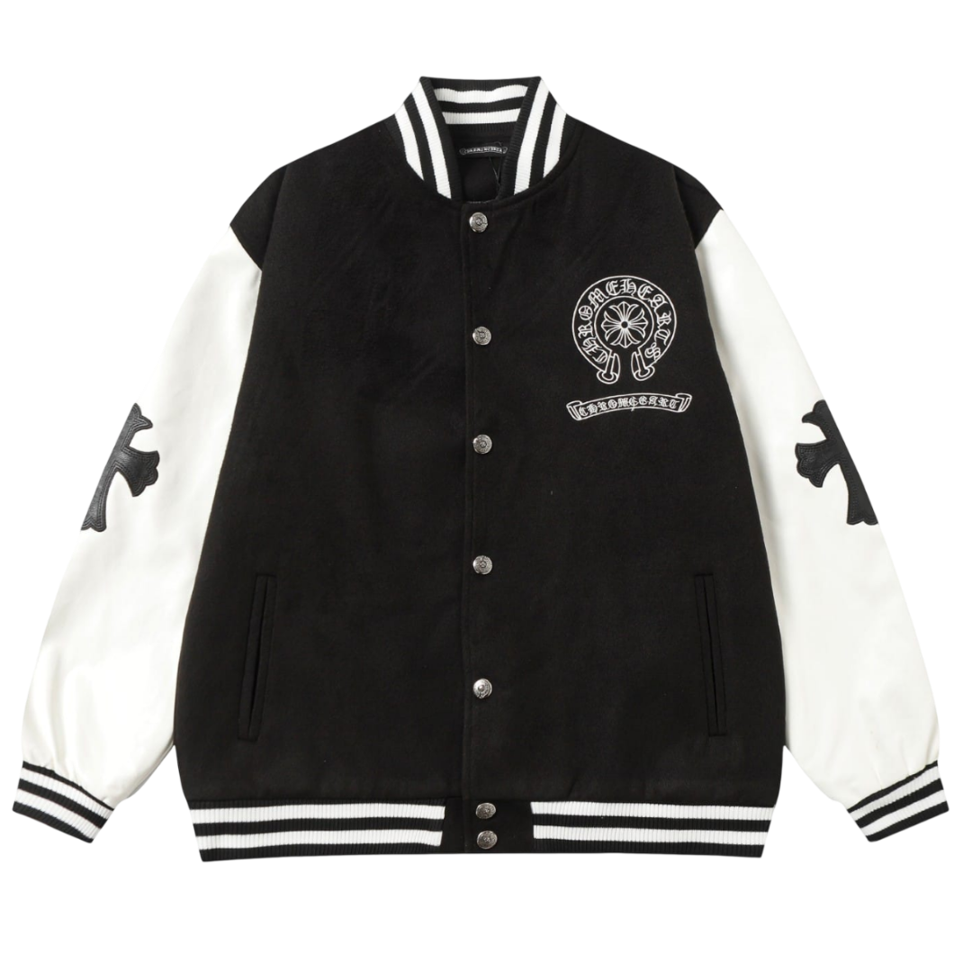 Chrome Hearts Horseshoe & Scroll Varsity Jacket 'Black/White'