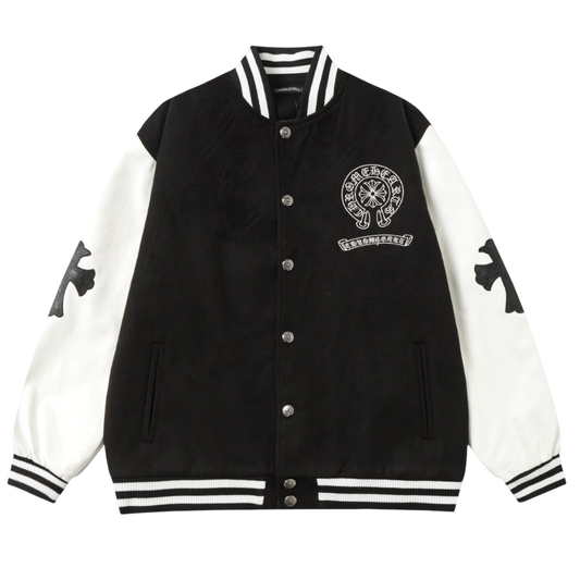 Chrome Hearts Horseshoe & Scroll Varsity Jacket 'Black/White'