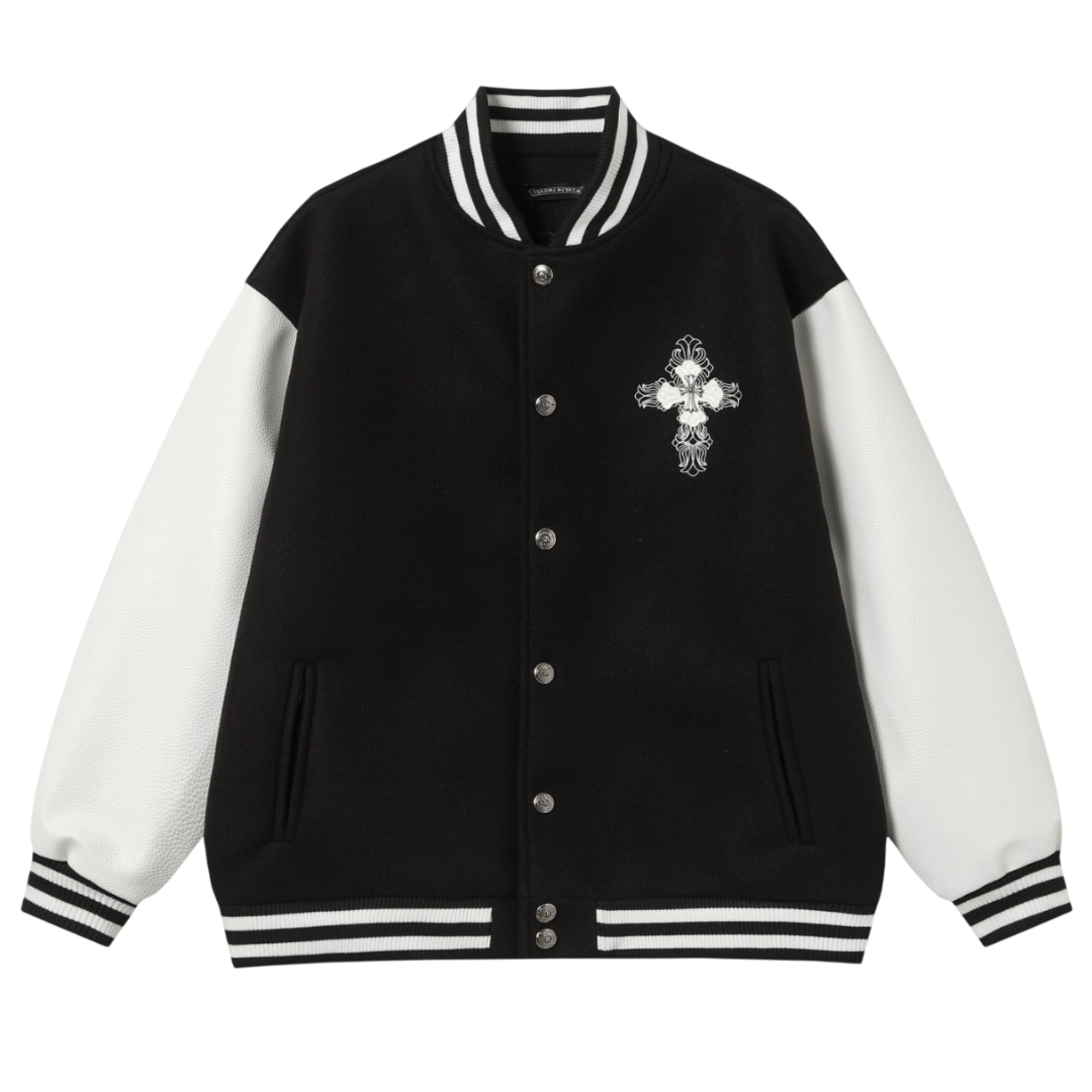 Chrome Hearts Gothic Filigree Cross Varsity Jacket 'Black/White'
