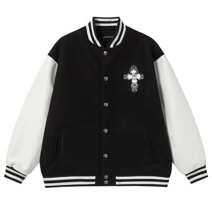 Chrome Hearts Gothic Filigree Cross Varsity Jacket 'Black/White'