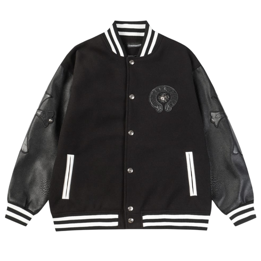 Chrome Hearts Tonal Leather Horseshoe Varsity Jacket 'Black'