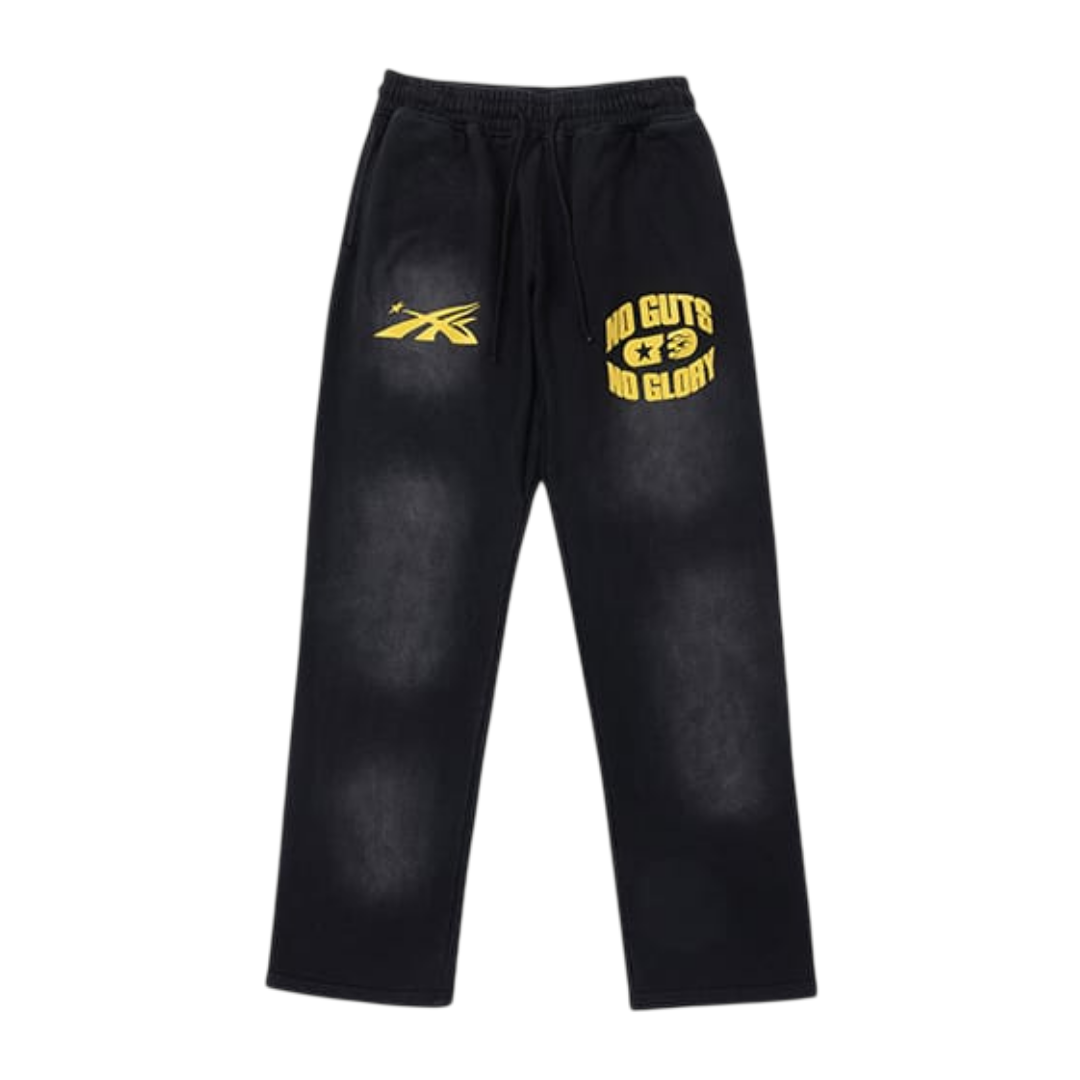 Hellstar "No Guts No Glory" Vintage Wash Sweatpants 'Black/Yellow'