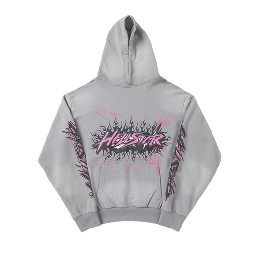 Hellstar Flame Logo Hoodie 'Grey/Pink'