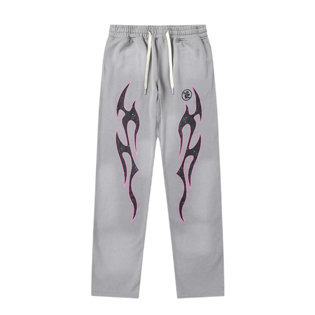 Hellstar Flame Logo Sweatpants 'Grey/Pink'