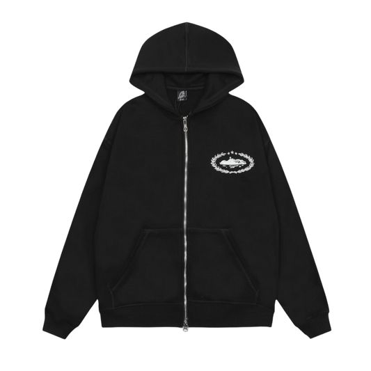Corteiz Alcatraz Laurel Wreath Full-Zip Hoodie 'Black'