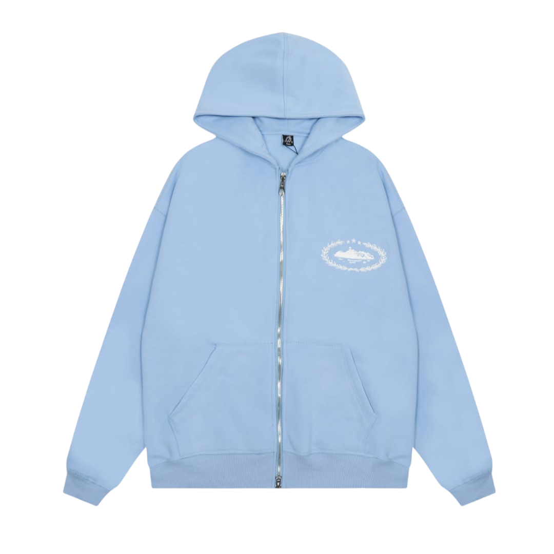 Corteiz Alcatraz Laurel Wreath Full-Zip Hoodie 'Light Blue'