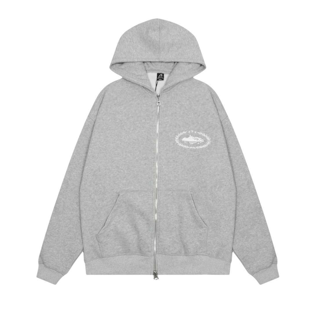 Corteiz Alcatraz Laurel Wreath Full-Zip Hoodie 'Grey'