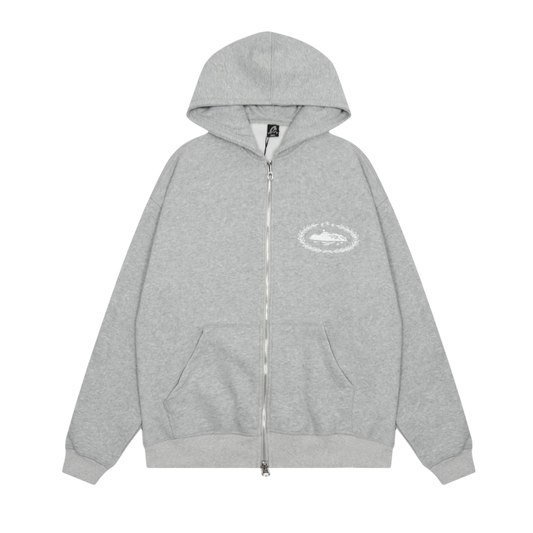 Corteiz Alcatraz Laurel Wreath Full-Zip Hoodie 'Grey'