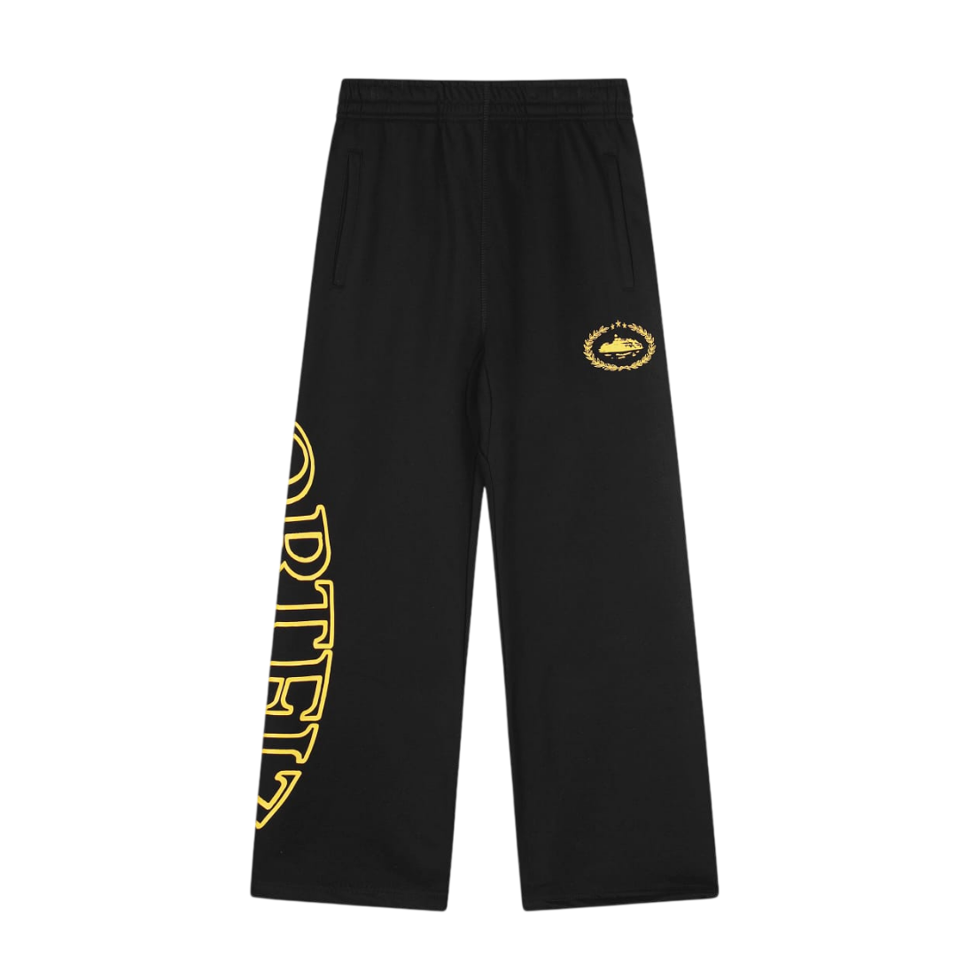 Corteiz Alcatraz Laurel Wreath Sweatpants 'Black/Yellow'