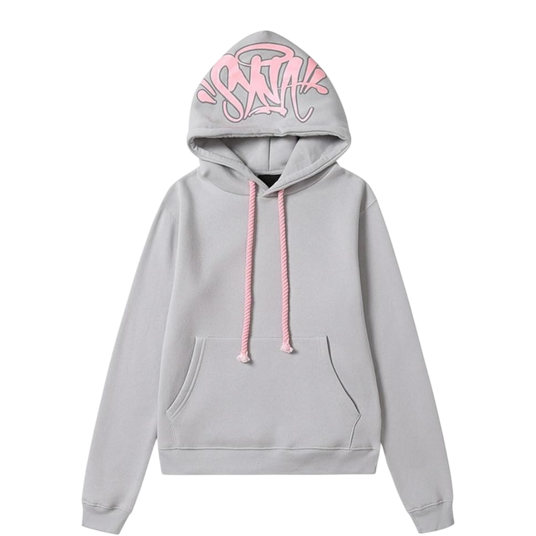 Syna World Graffiti Hood Logo Hoodie 'Grey/Pink'