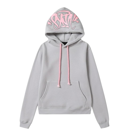Syna World Graffiti Hood Logo Hoodie 'Grey/Pink'