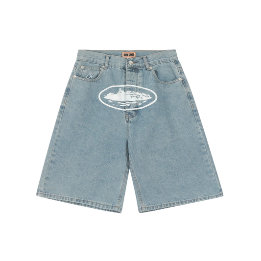 Corteiz Denim Genes Alcatraz Printed Denim Shorts 'Light Wash Blue'