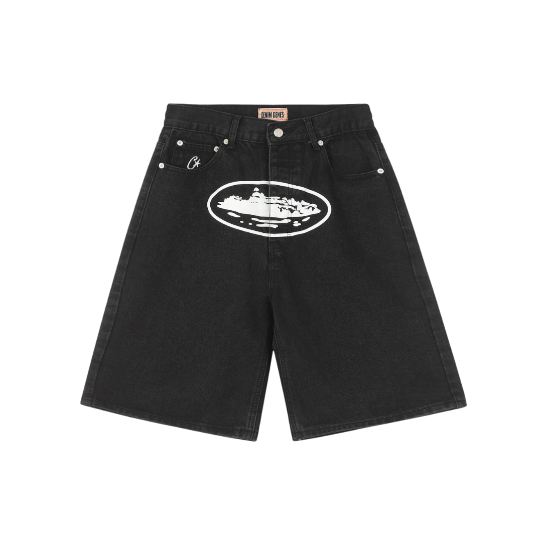 Corteiz Denim Genes Alcatraz Printed Denim Shorts 'Washed Black'