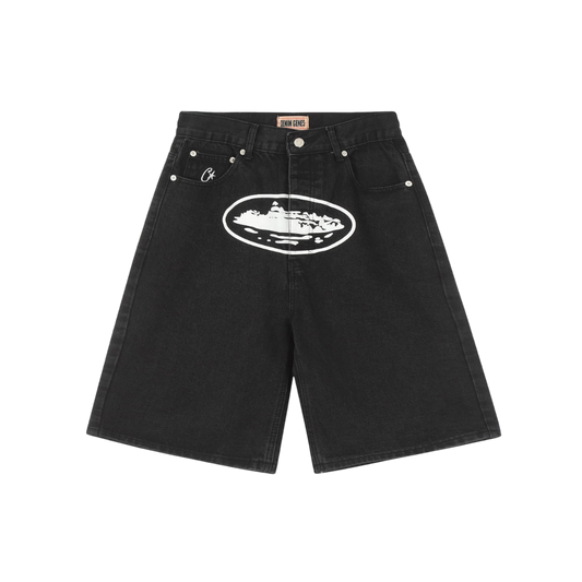 Corteiz Denim Genes Alcatraz Printed Denim Shorts 'Washed Black'
