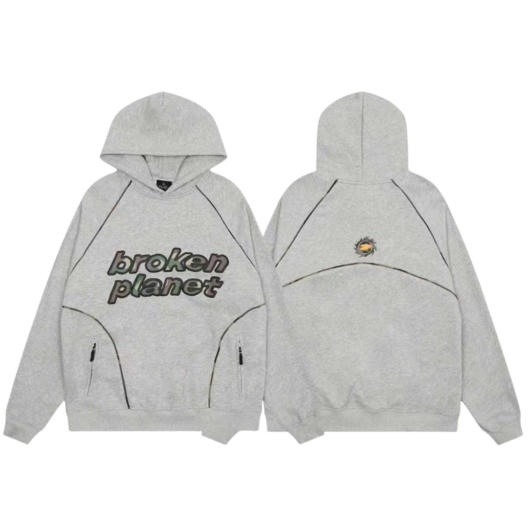 Broken Planet Technical Piping Hoodie 'Heather Grey/Camo'