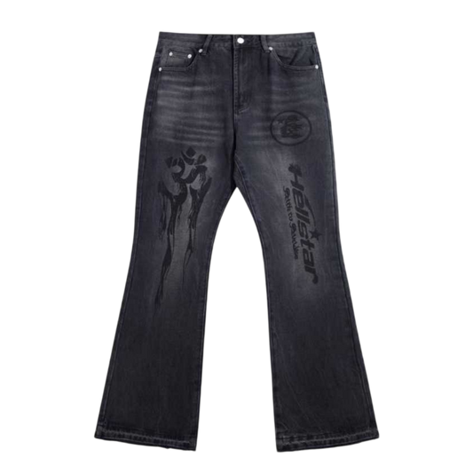 Hellstar Studios Flared Graphic Jeans 'Washed Black/Vintage Grey'