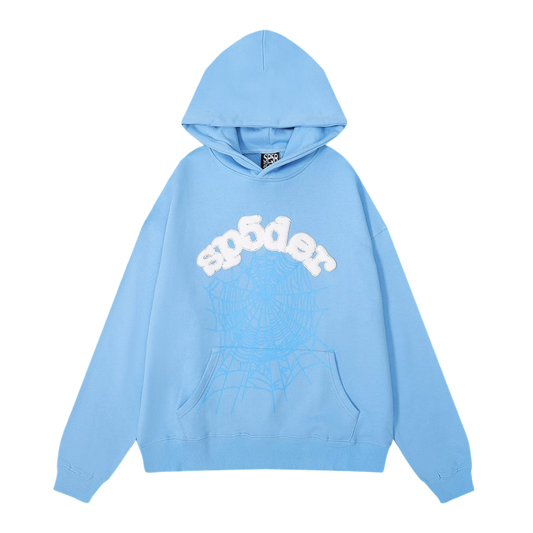 Sp5der Worldwide Web Pullover Hoodie 'Sky Blue/White'