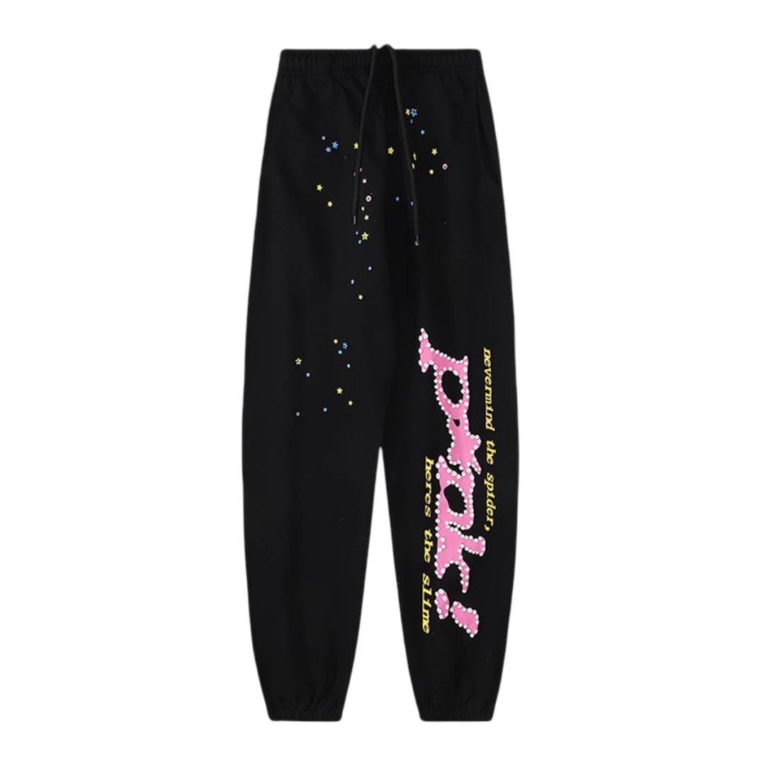 Sp5der Worldwide "P*NK" Web Sweatpants 'Jet Black/Pink'