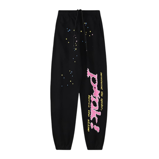 Sp5der Worldwide "P*NK" Web Sweatpants 'Jet Black/Pink'