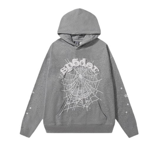 Sp5der Worldwide Web Pullover Hoodie 'Heather Grey/White'