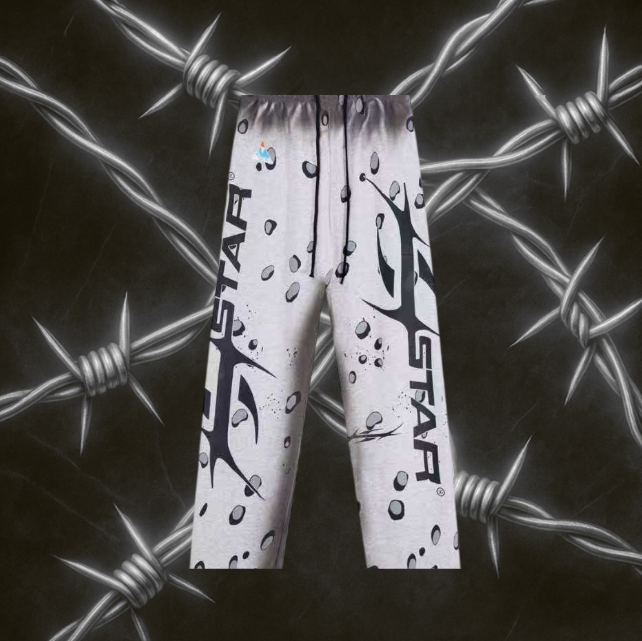 Hellstar Graphic-Print Hooded Sweatpants "White & Black"