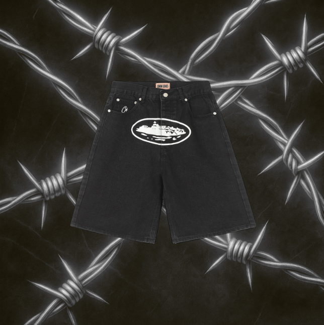 Corteiz Alcatraz Denim Shorts "Washed Black"