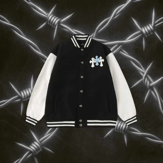 Chrome Hearts Varsity Jacket with Light Blue "Black & White"