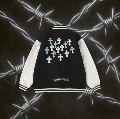 Chrome Hearts Varsity Jacket with Light Blue "Black & White"